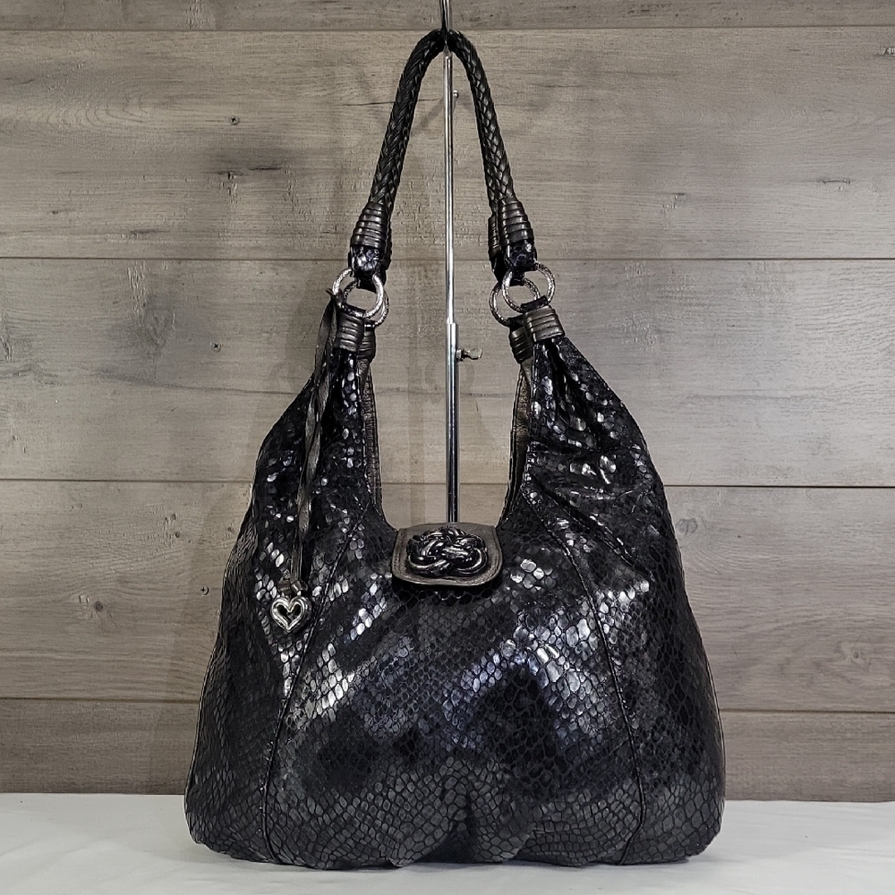 Brighton Black Patent Snakeskin Embossed Leather Women's Bag
